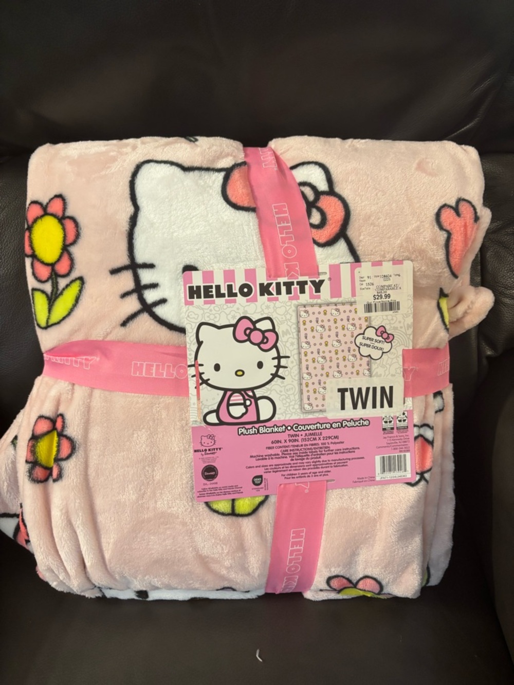 Hello Kitty Pink Floral Plush Twin Blanket